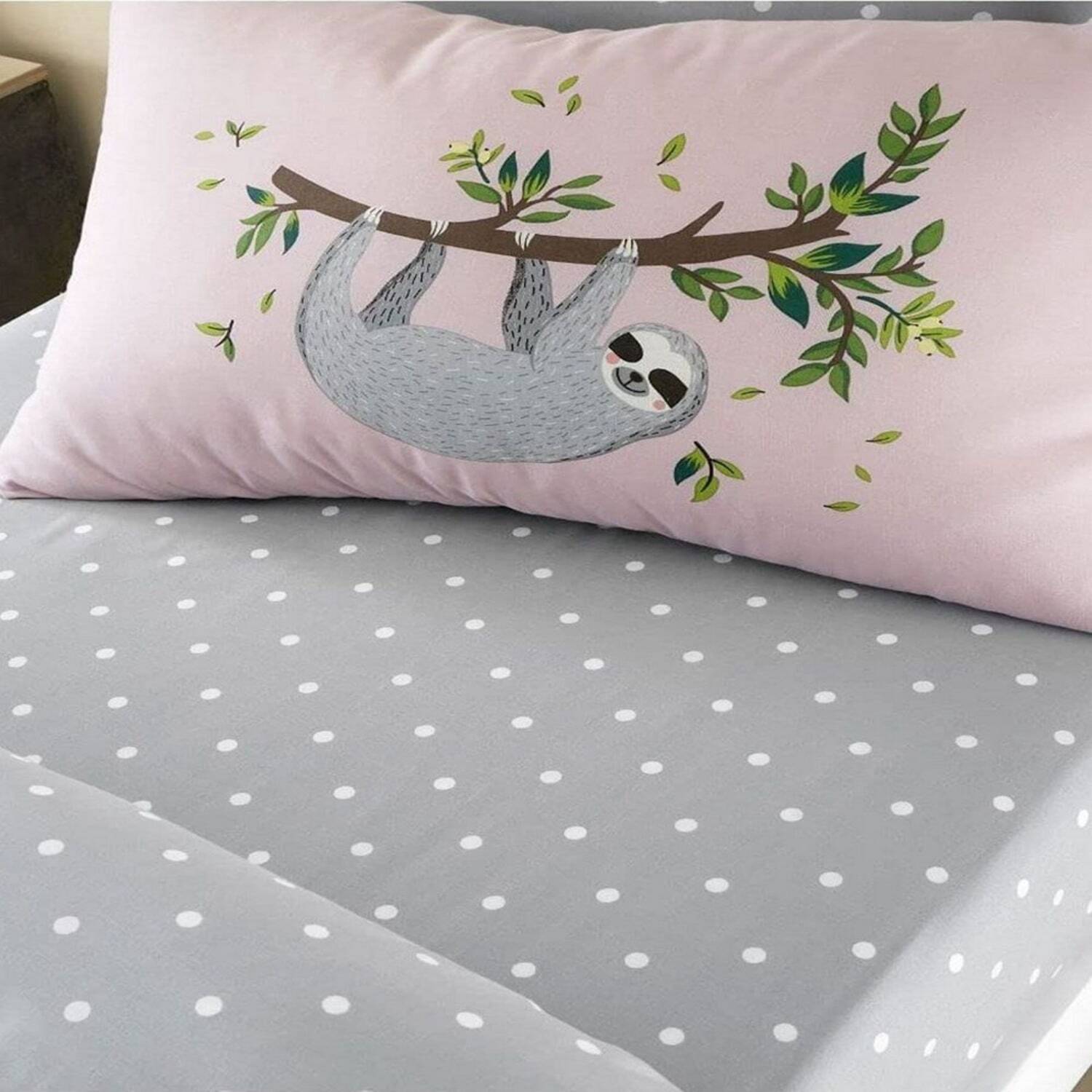Sloth Fitted Sheet Set - Pink Grey