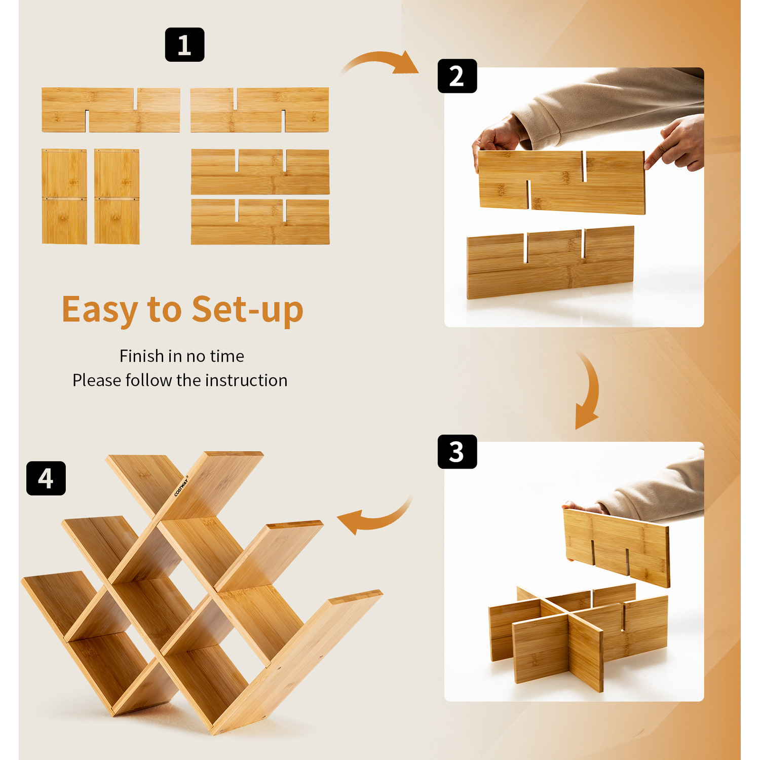 Costway 8-Bottle Bamboo Wine Rack Solid Wine Bottle Display Holder