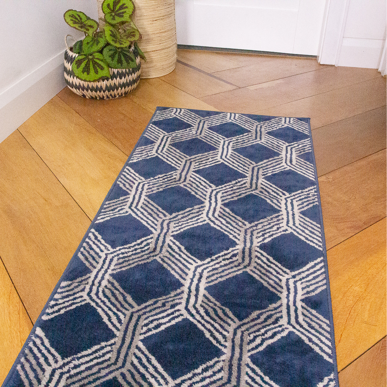 Modern Geometric Living Area Rug - Navy Blue / 240 x 60cm