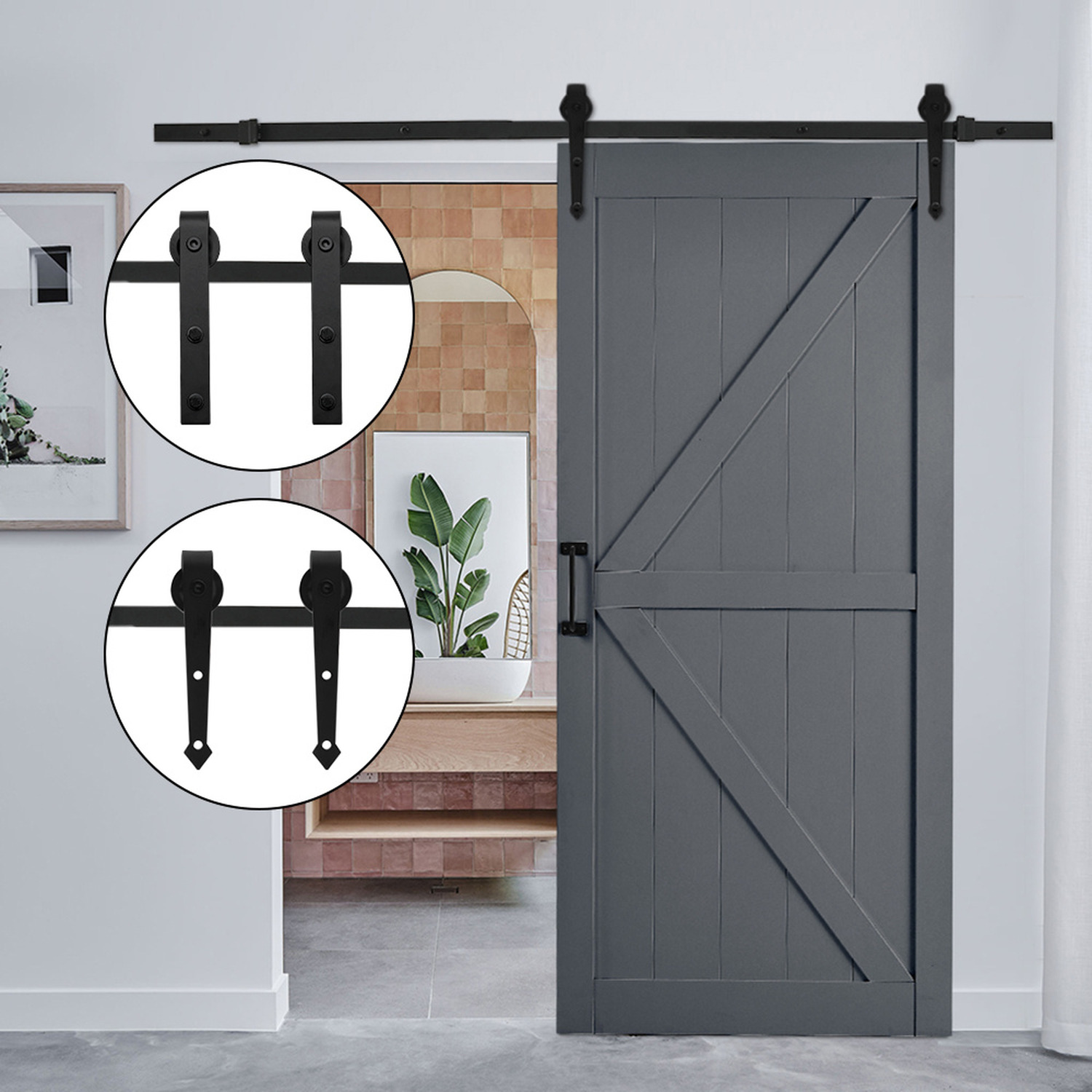 Rustic Arrow Shaped Barn Door Hardware Kit - Black / 200cm