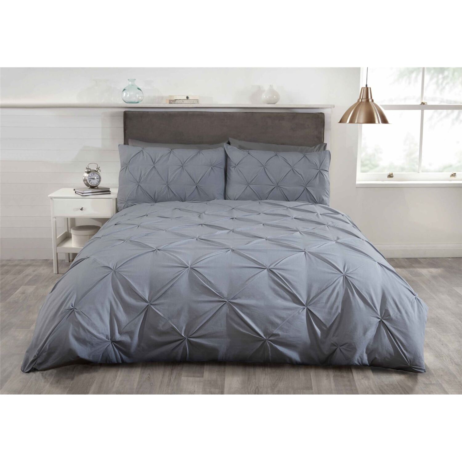 Pintuck Balmoral Duvet Cover Set - Grey Superking