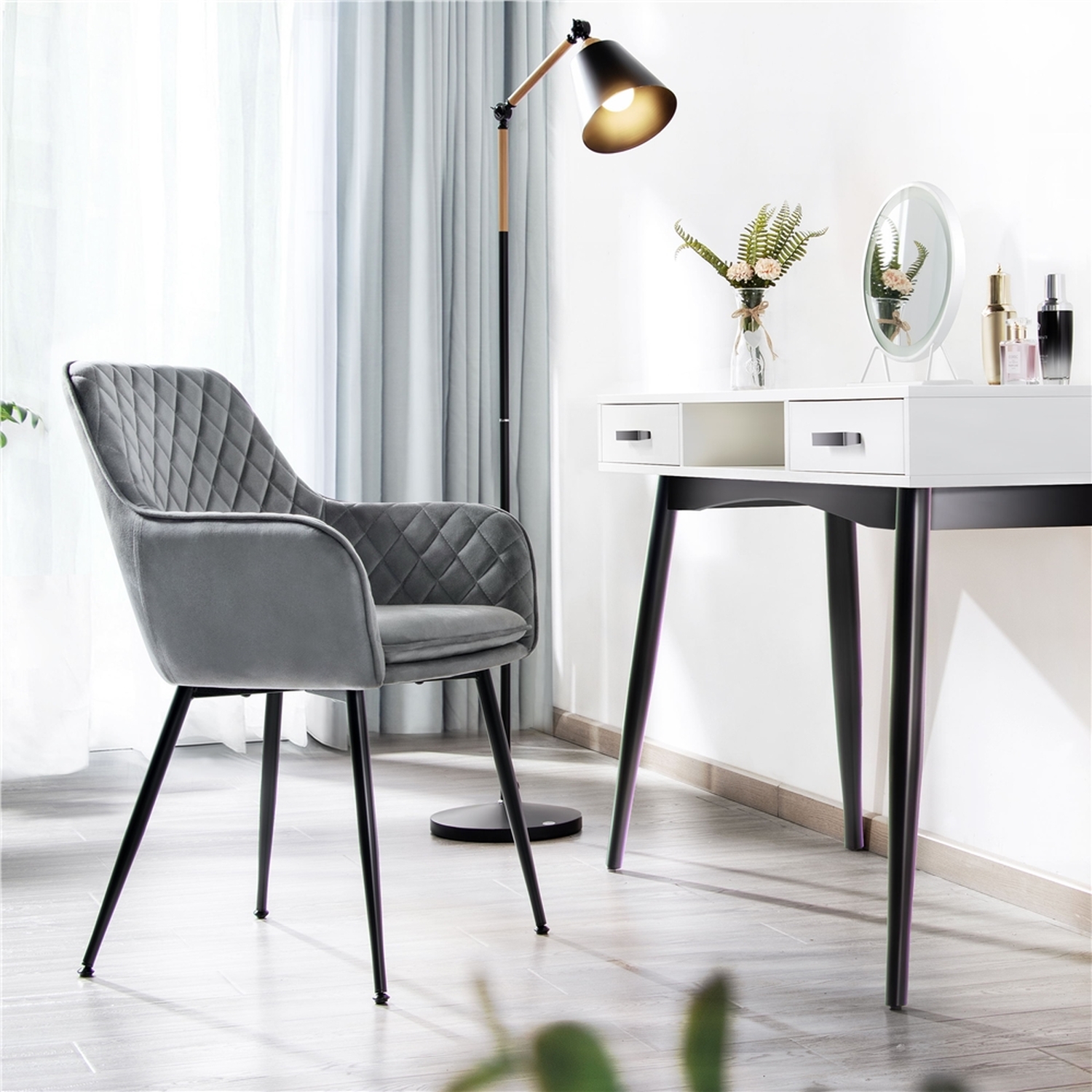 Yaheetech 2pcs Velvet Fabric Dining Chairs Kitchen Chairs - Grey
