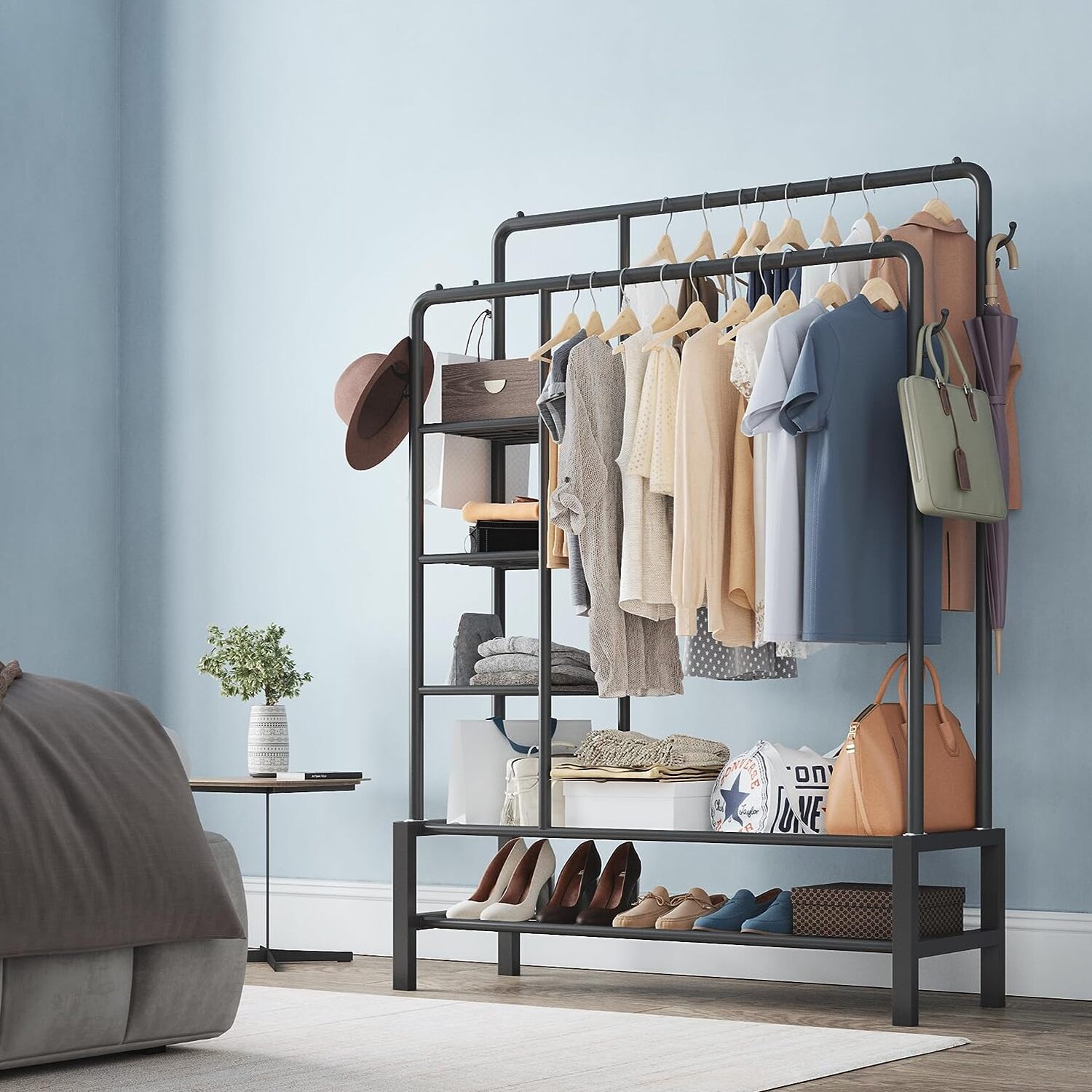 Robe Rails Heavy Duty Double Clothes Rail with Shoe Rack