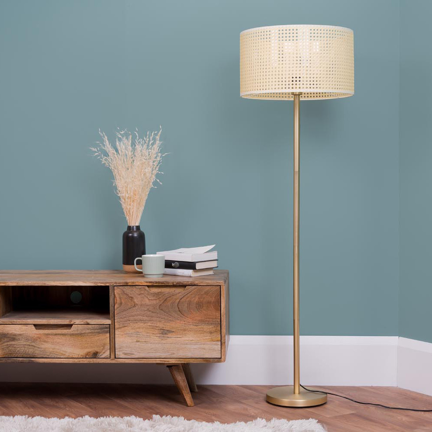 Image of Charlie Floor Lamp with Wicker Drum&hellip;