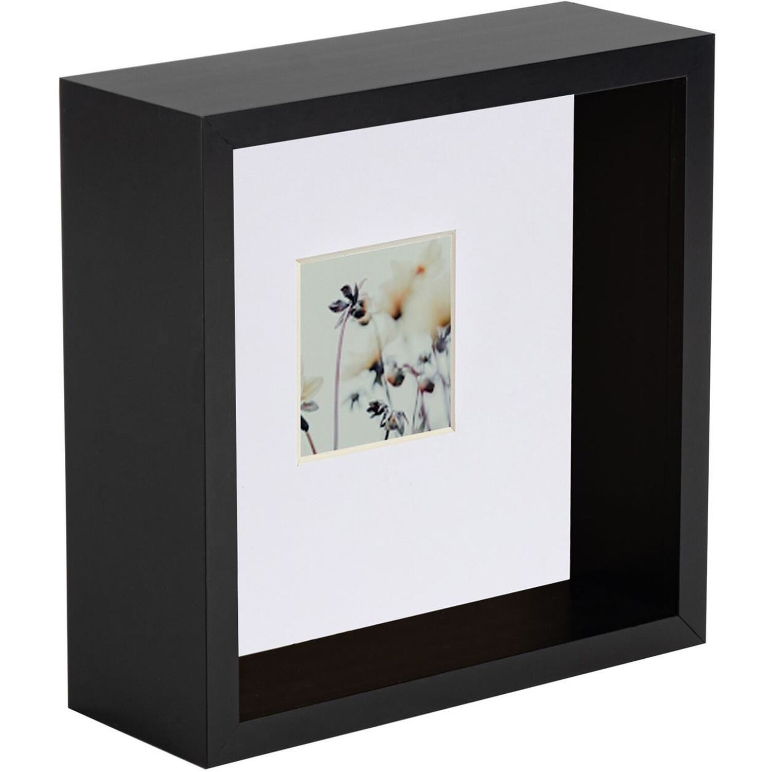 3D Deep Box Photo Frames - 6 x 6" with 2 x 2" Mount - BlackWhite - Black