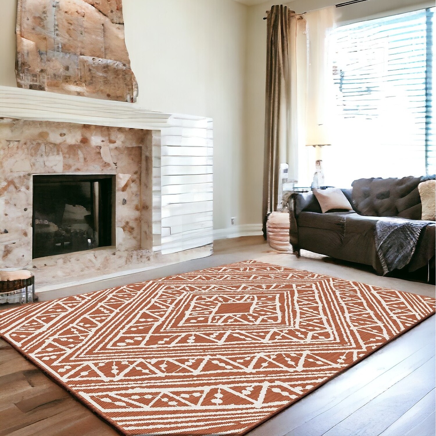 The Rug Wholesaler - Cayenne Orange Reversible Aztec Indoor Outdoor Rug - BW - Cayenne / 140x200cm thumbnail