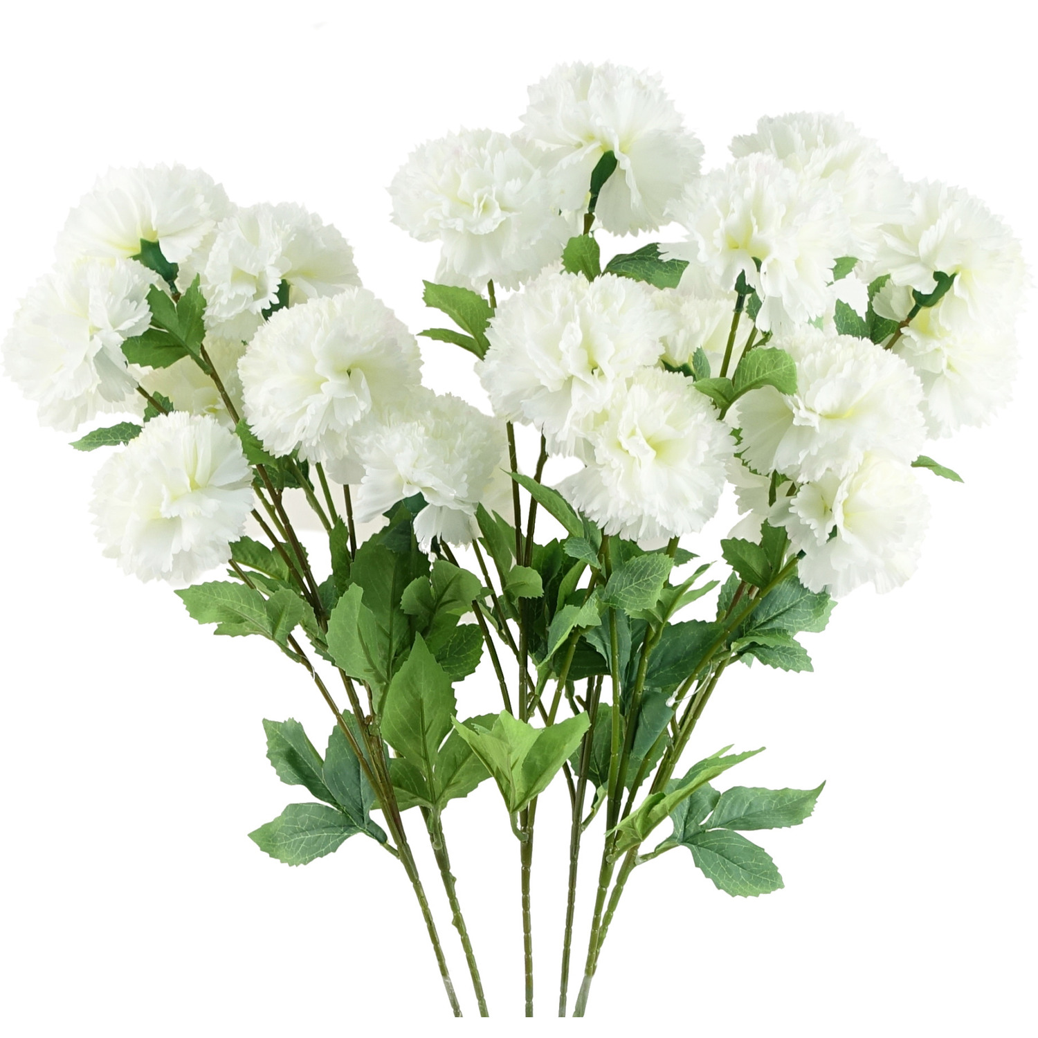 Pack of 6 x Artificial Carnation Stem - 24 Flowers - White Carnation