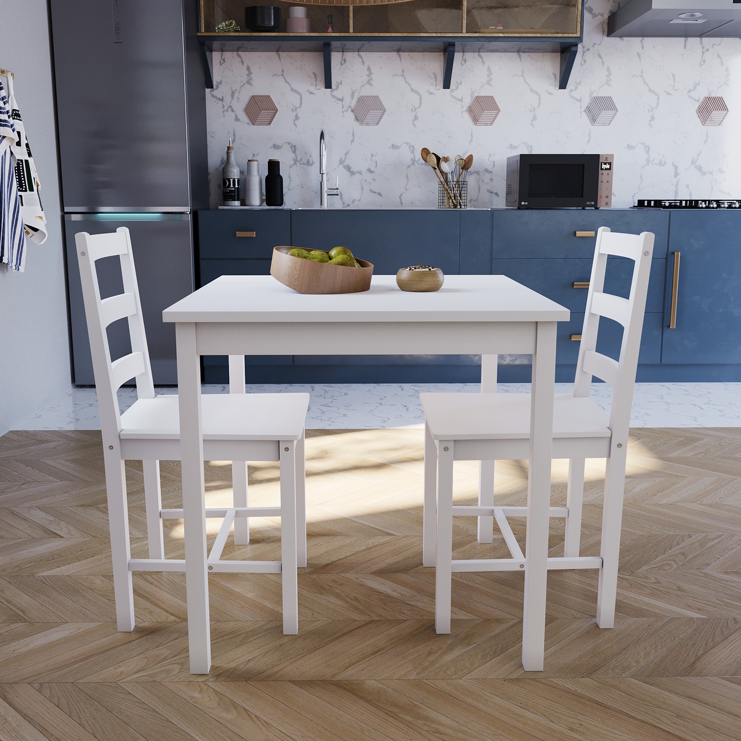 Vida Designs Yorkshire Dining Set - White / 2 Chairs, Table
