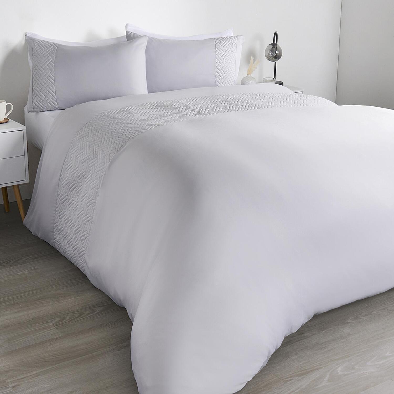 Filled Pinsonic Panel Duvet Cover Set - Silver Double