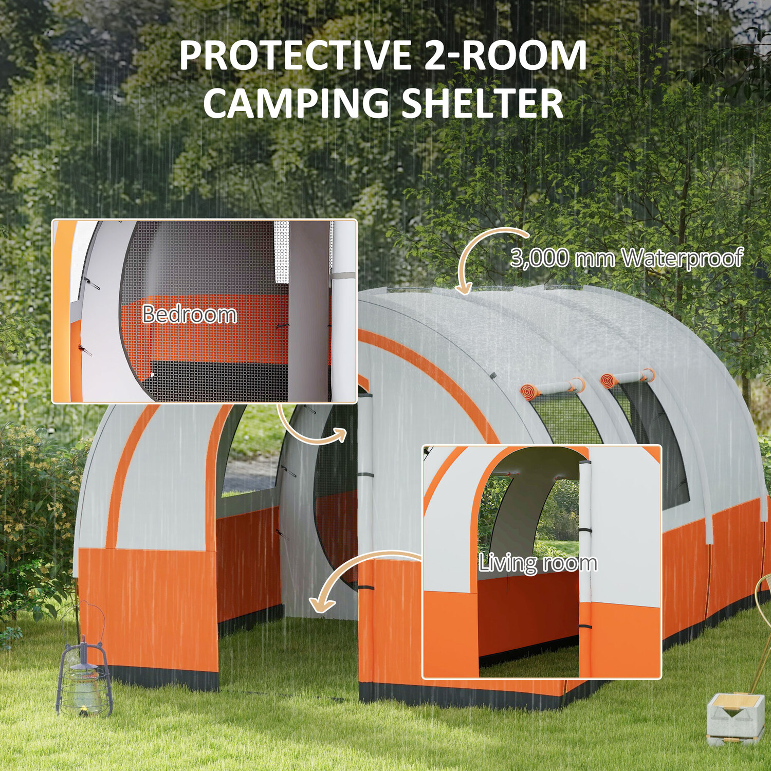 Tente De Camping Familiale Outsunny Pour 5-6 Personnes - Imperméable 3000mm, Protection UV, Montage Facile