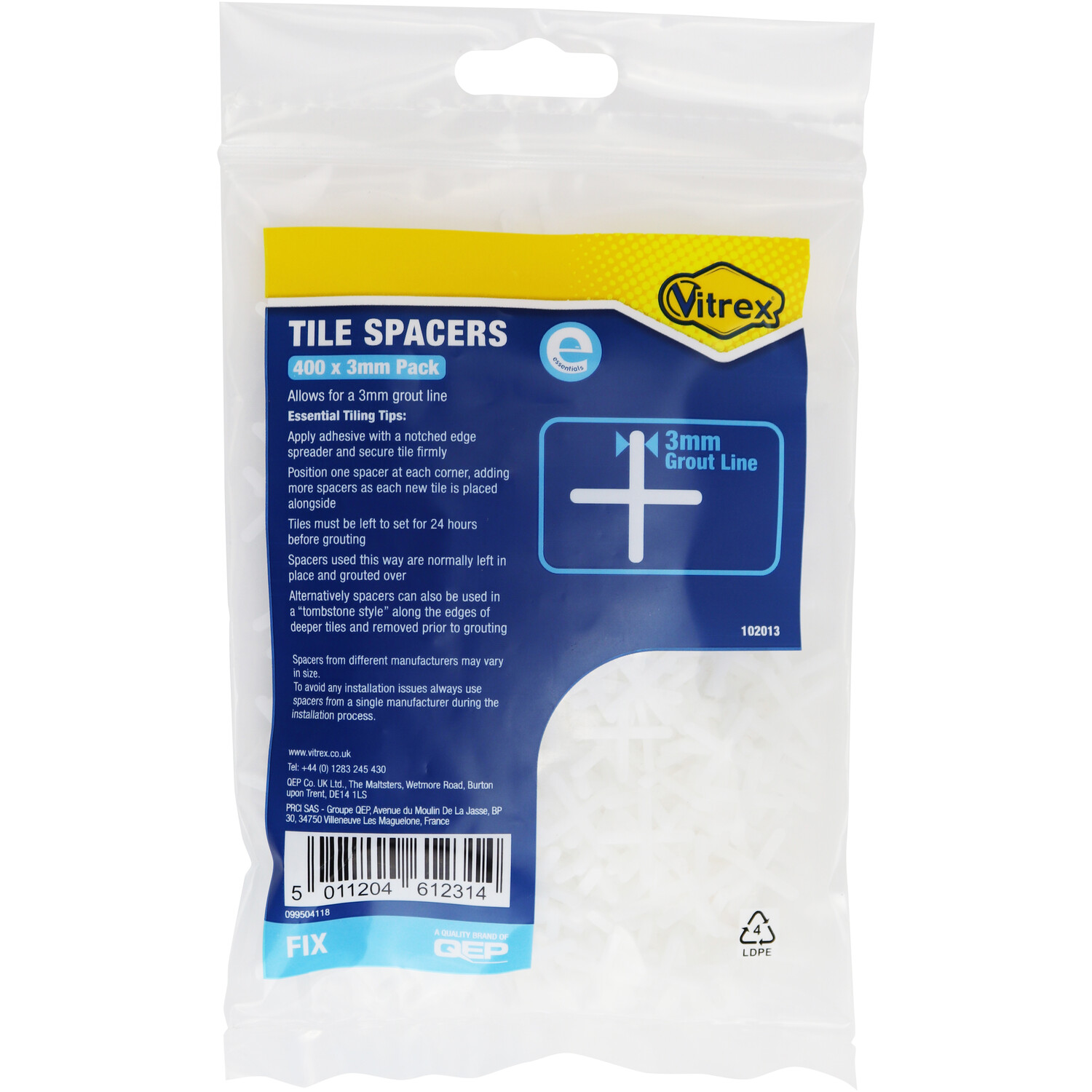 Vitrex Essential Tile Spacers 3mm Pack of 400