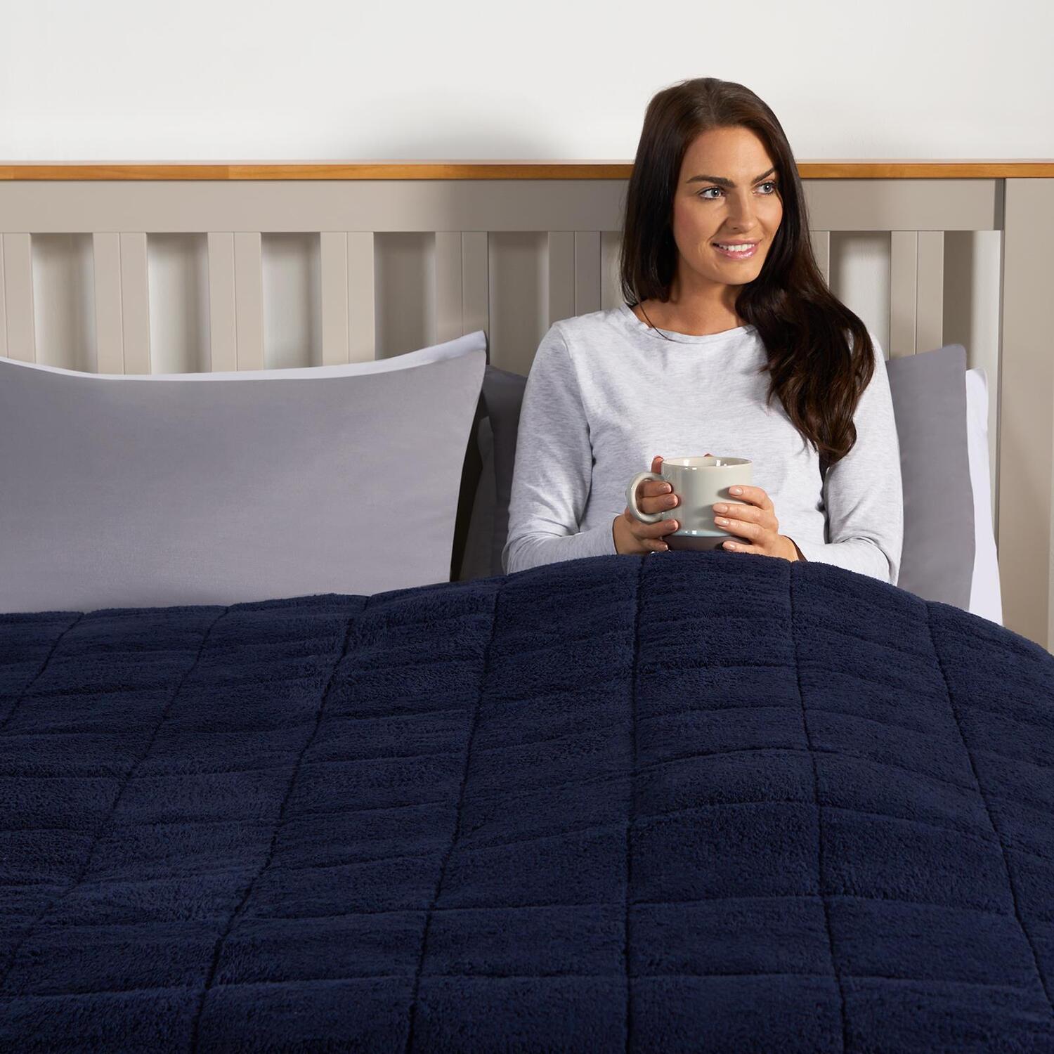 Teddy Fleece Weighted Blanket Throw - Navy Blue / 150cm