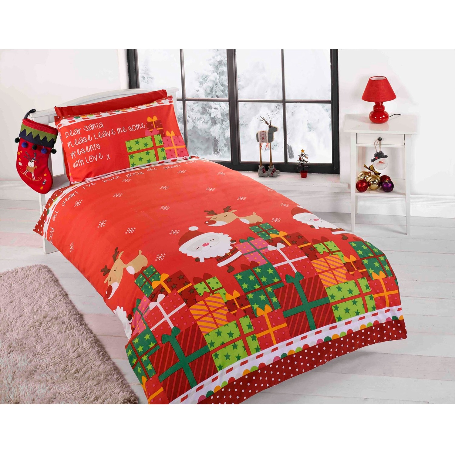 Dear Santa Christmas Polycotton Duvet Single With Pillowcase Multicolor - Multicolor Single