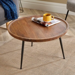 Brown / 75cm Home Source Manhattan Mango Wood Round Coffee Table with Metal Legs  shot 6078172