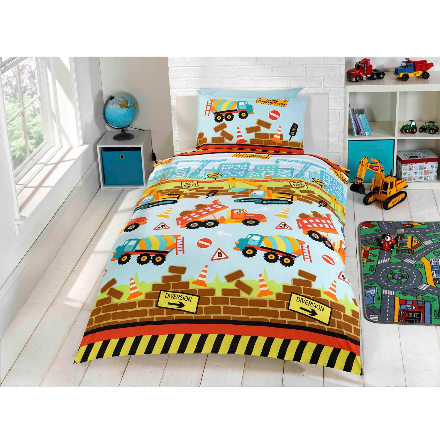 Under Construction Polycotton Kids Duvet With Pillowcase - Multicolor / Single