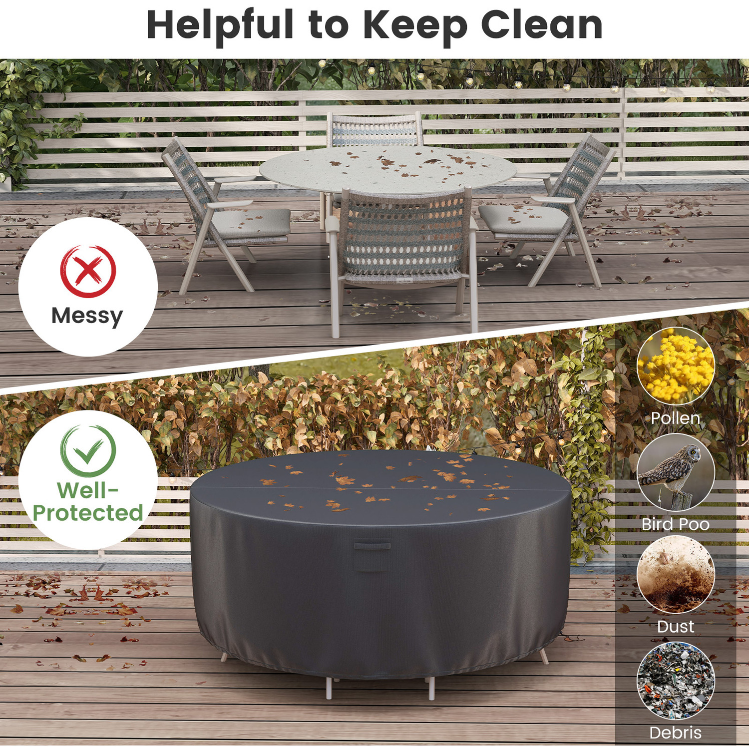 181cm Garden Table Chair Set Cover - Black
