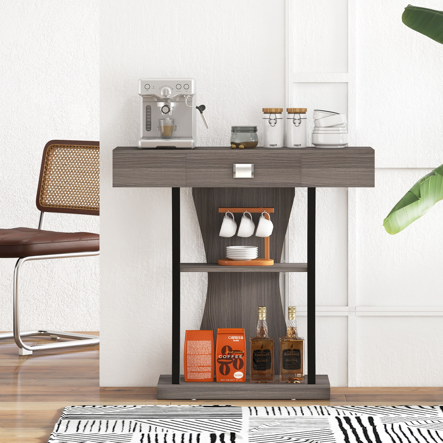 T-shaped Narrow Sofa Table - Grey