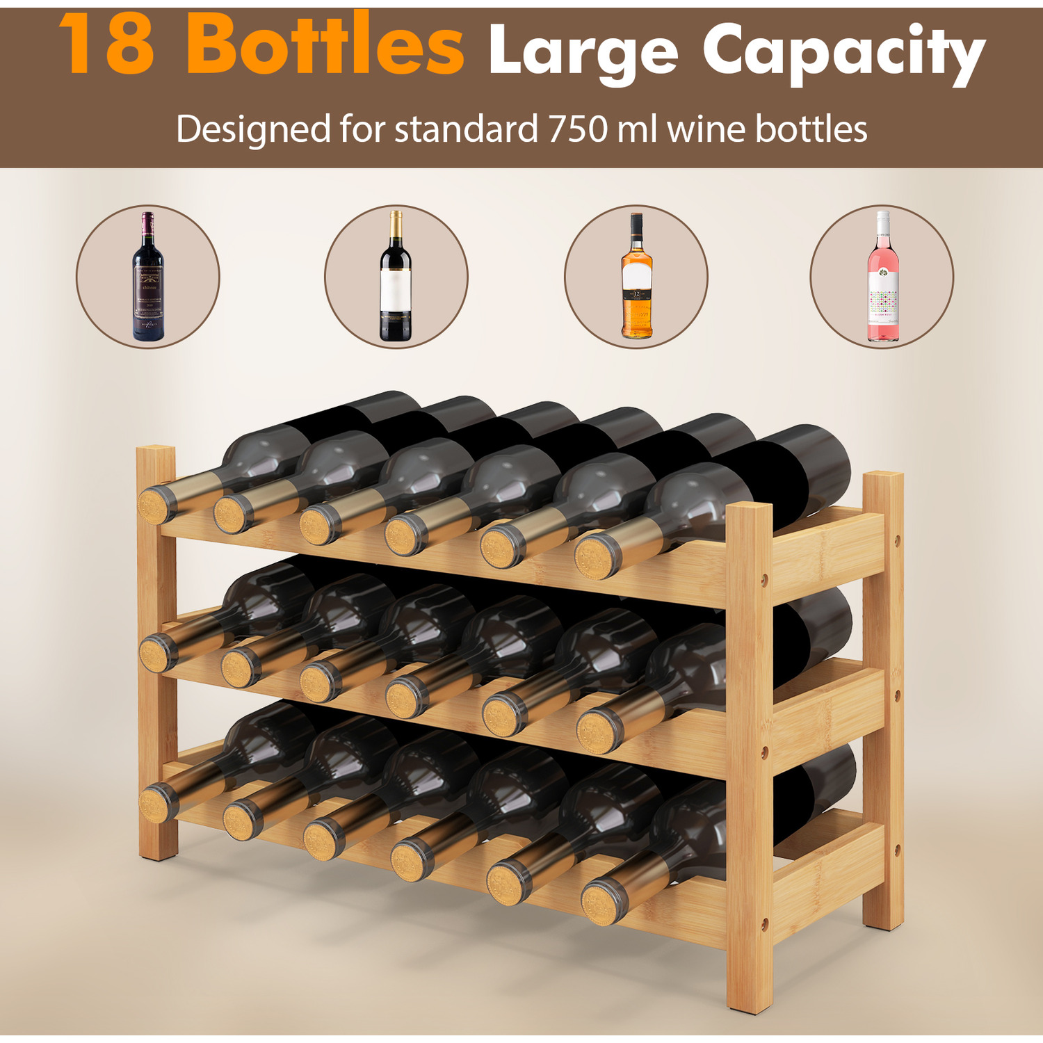 3-Tier Bamboo Wine Rack
