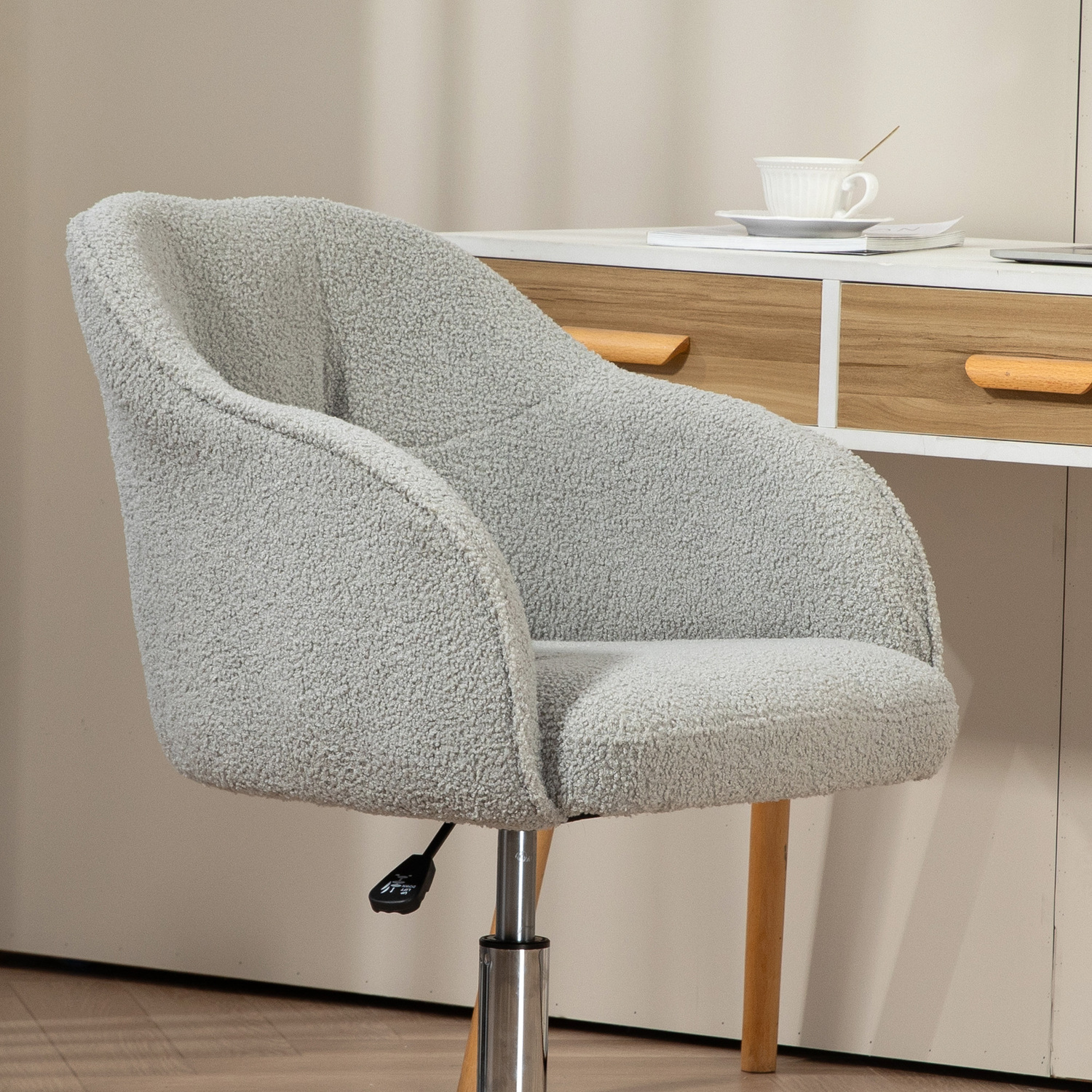 Homcom Computer Desk Chair With Wheels And Arm - Grey Polyester