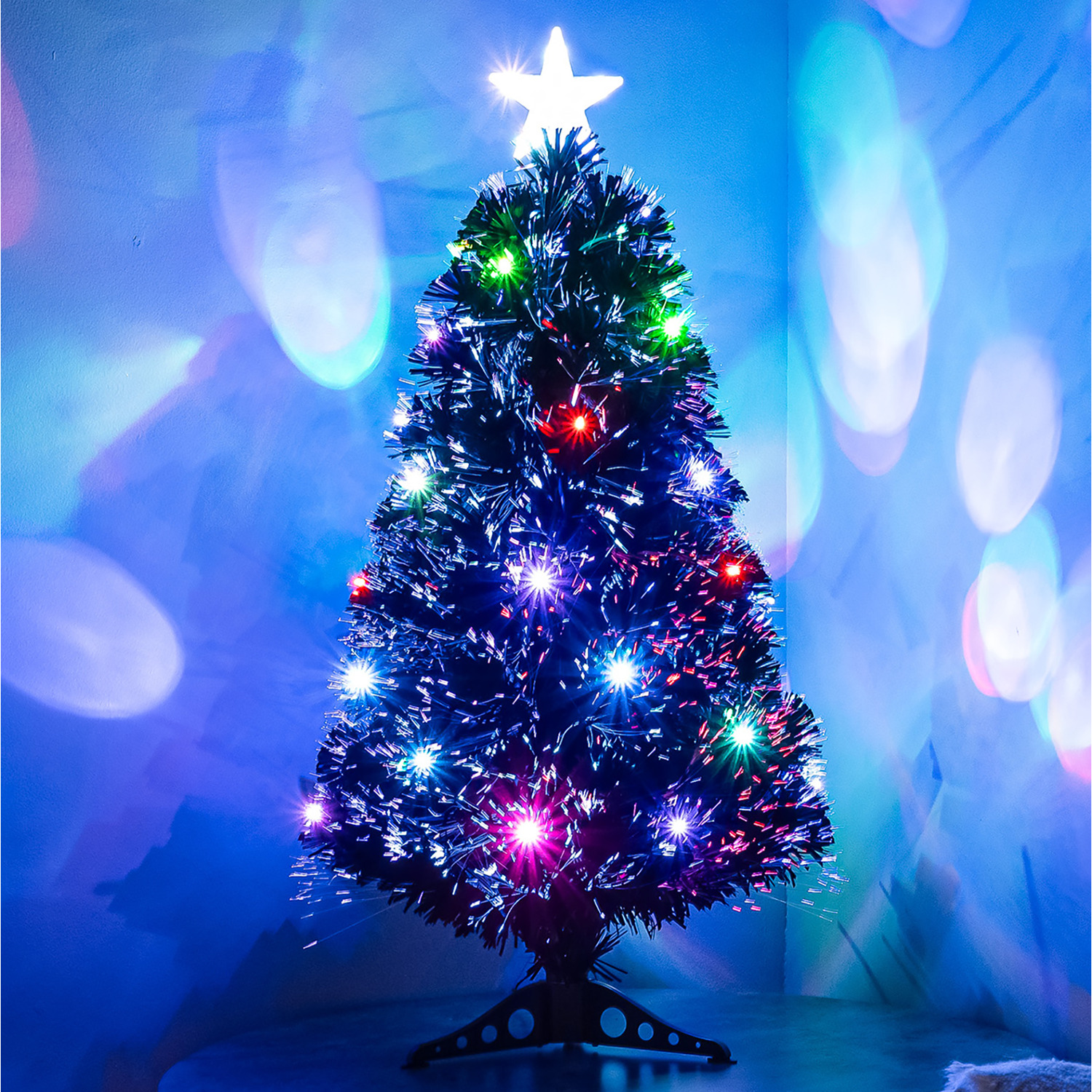 The Christmas Centre Multicolour Led Black Fibre Optic Artificial Xmas Tree With Star 2Ft - Image 2