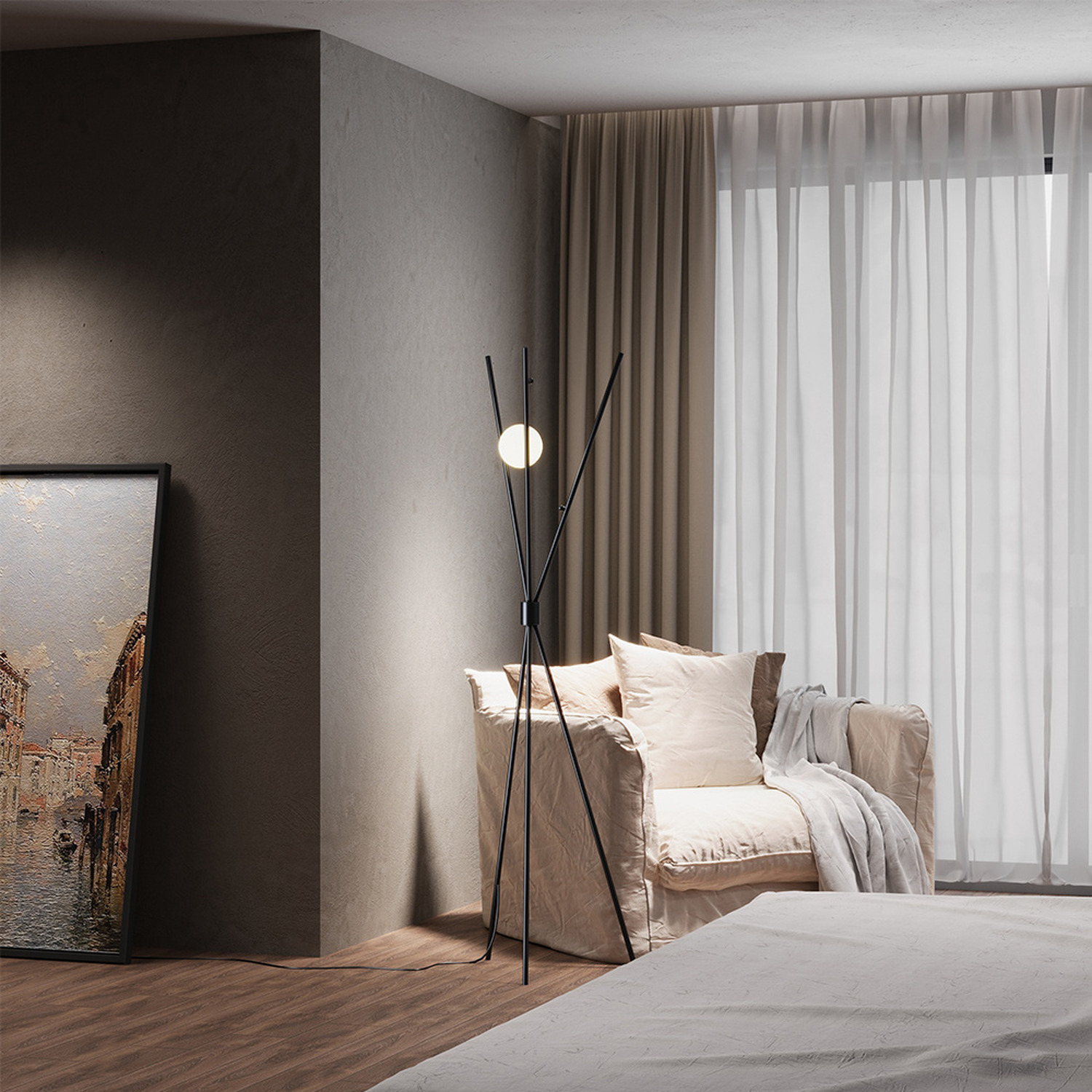 Image of Standing Floor Lamp with Metal Tripod&hellip;