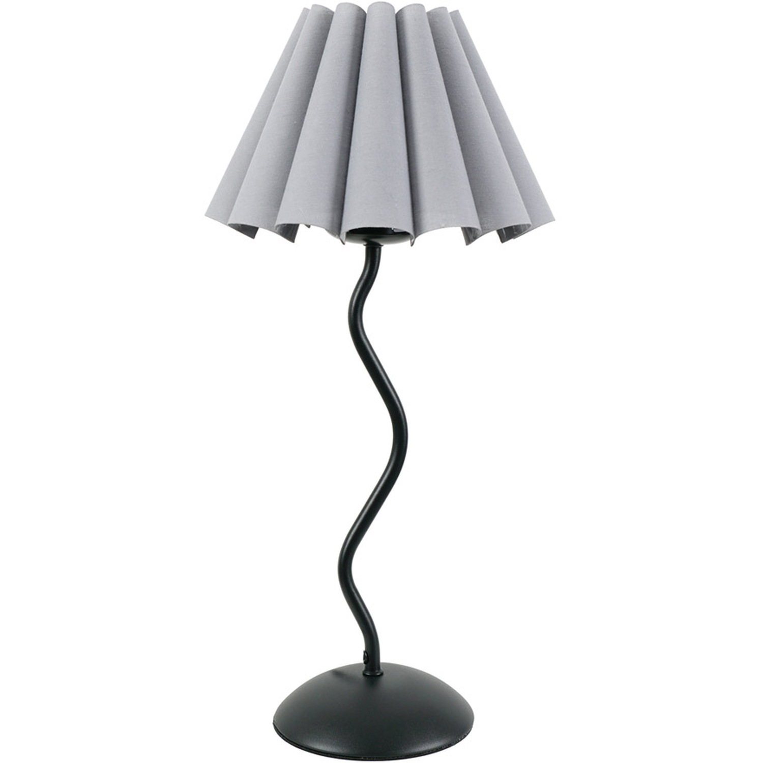 Wiggle Black Metal Single Stem Table Lamp with Scallop Tapered Lamp Shade - Grey / Bulb Included