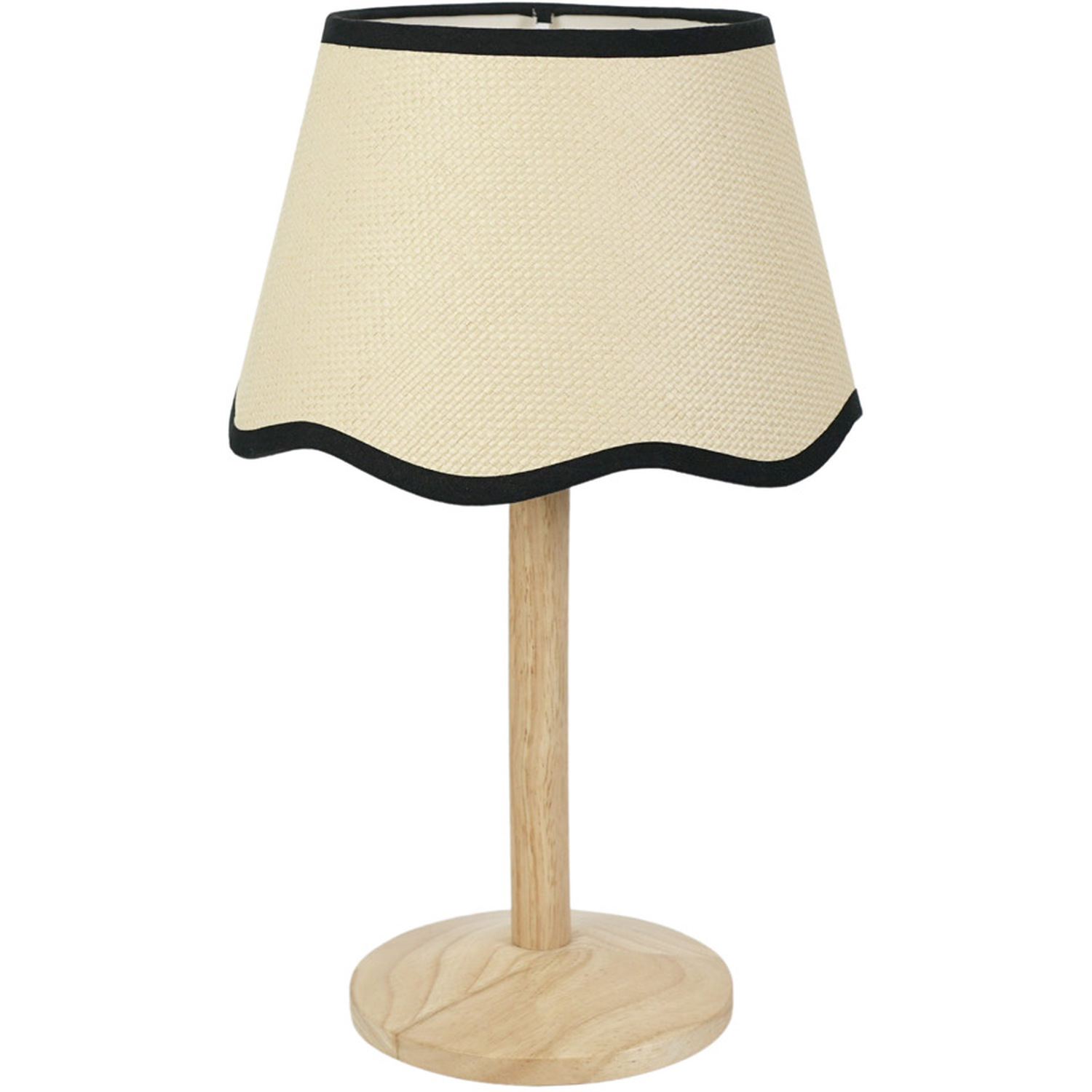 Triston Natural Light Wood Stem Table Lamp with Scallop Trim Tapered Lamp Shade - Black / Bulb Included
