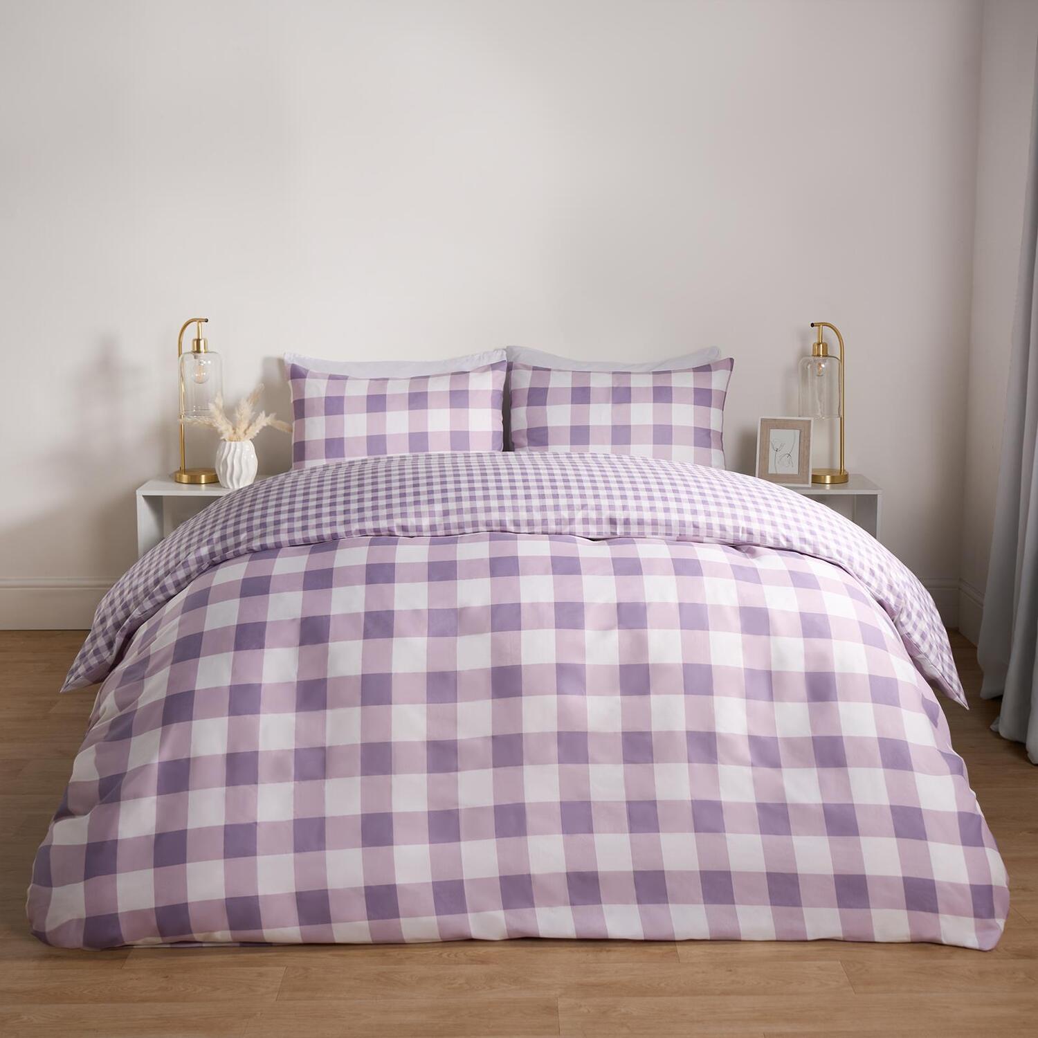 Gingham Duvet Cover Set - Lilac King