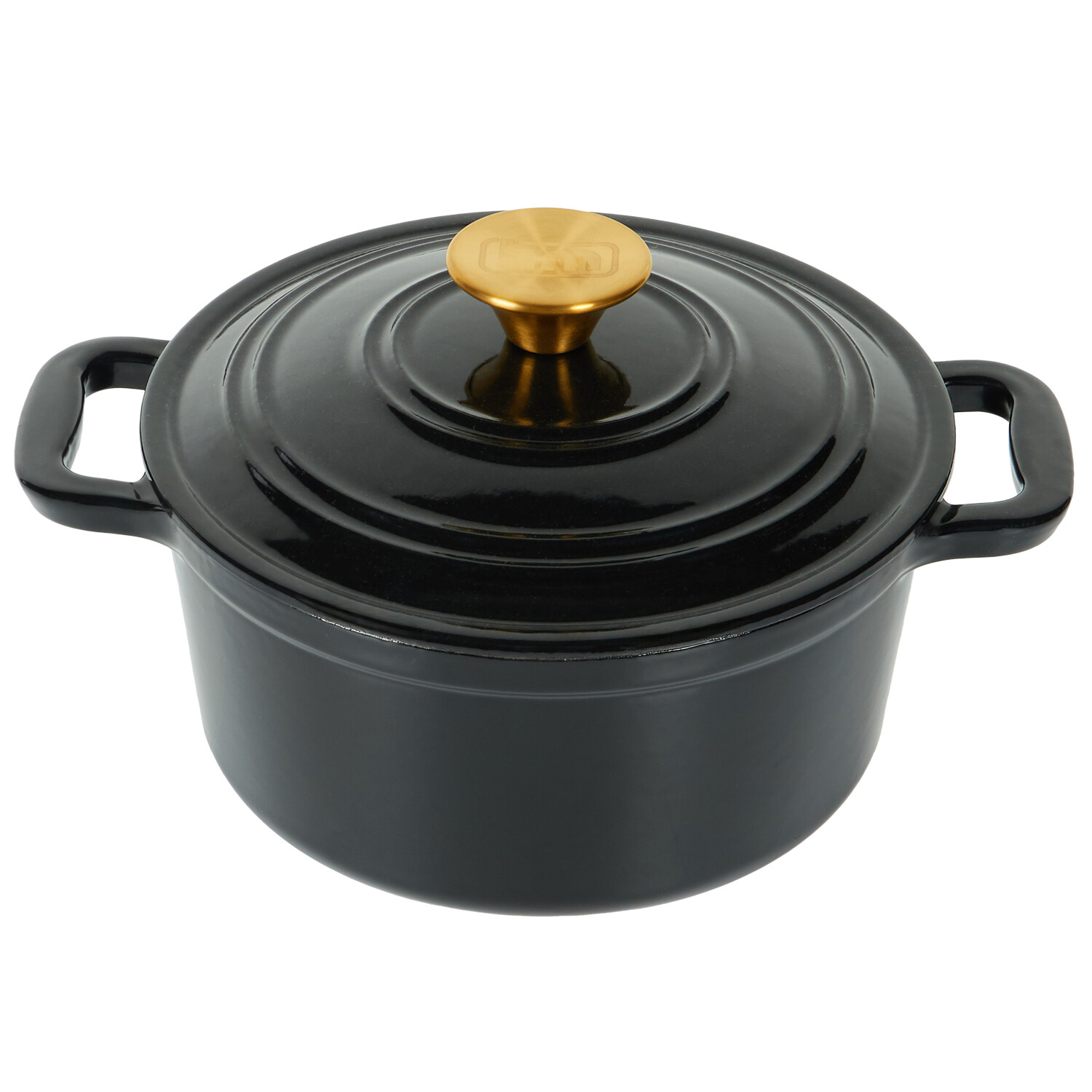 Kitchen Master Black Round Casserole Dish With Lid - Black 20cm