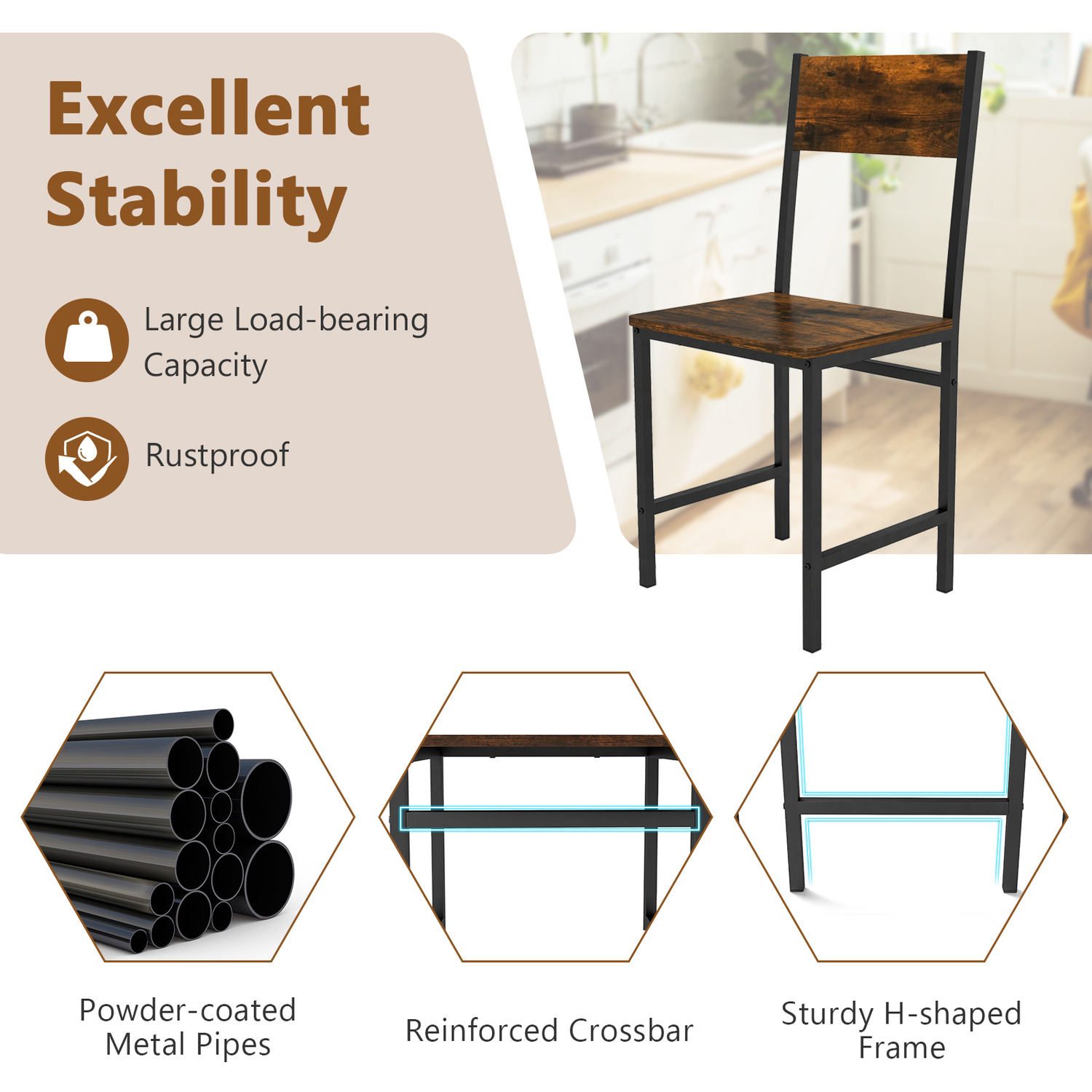 Armless Dinner Chairs Set Of 2 - Brown