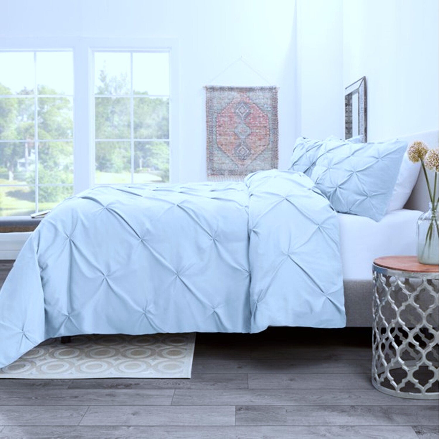 Pintuck Bedding Duvet Cover Set With Matching Pillowcases - Duck Egg Double