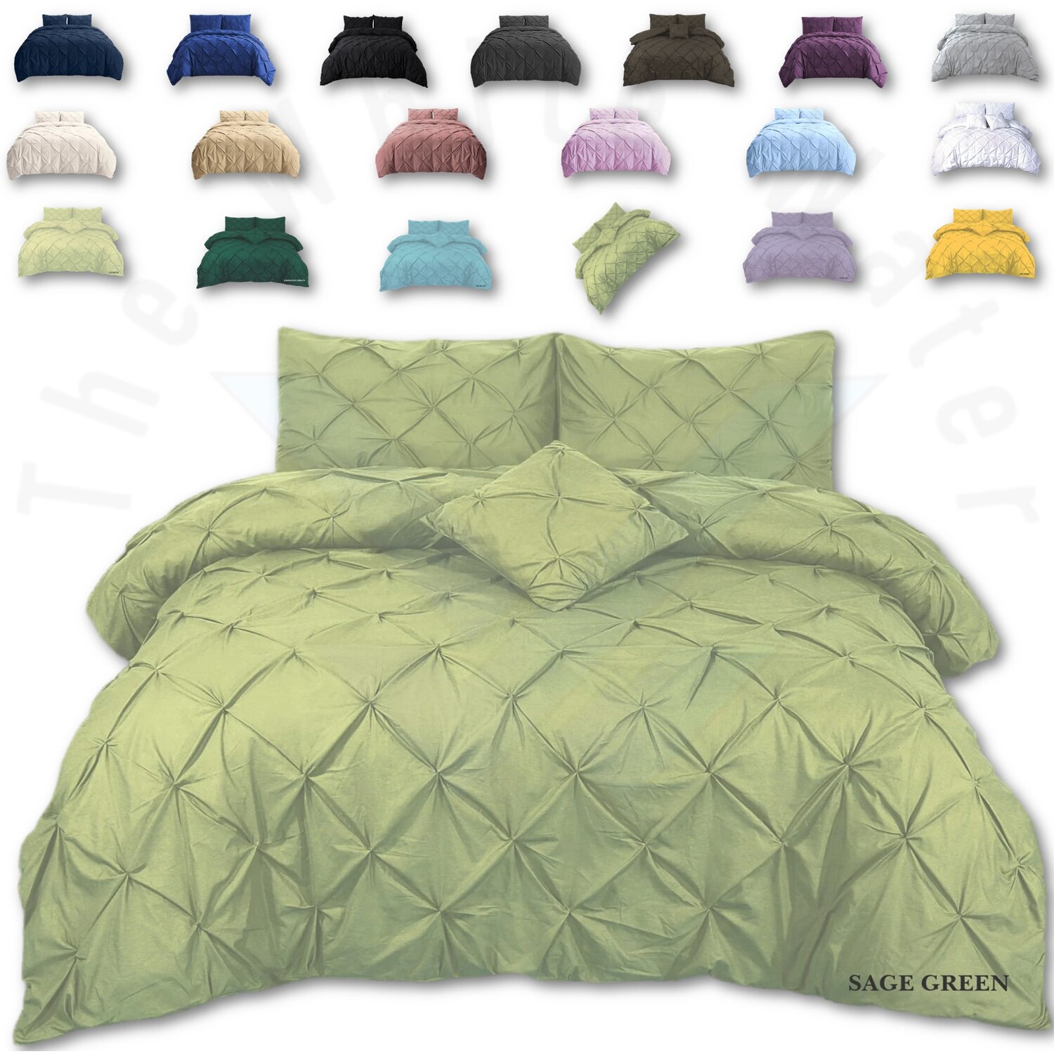 Pintuck Bedding Duvet Cover Set with Matching Pillowcases - Sage Green / Single