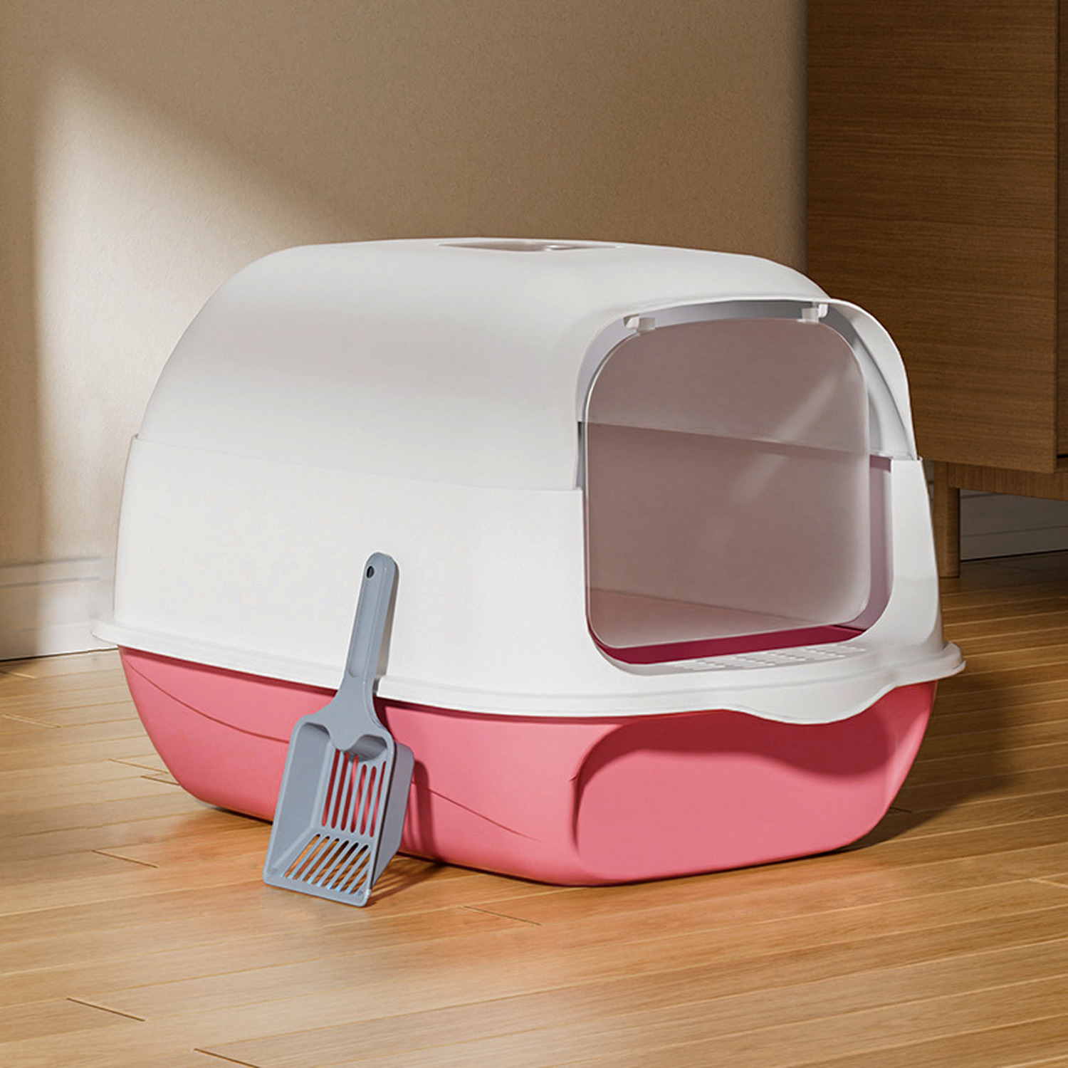 Single-Door Enclosed Litter Box with Scoop