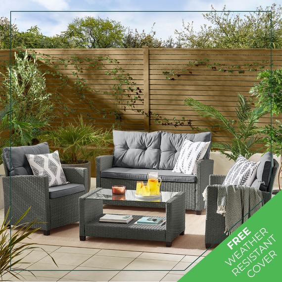 Rattan Outdoor Sofa Set - Arizona 4 Seat Grey Garden Sofa Chairs and Table