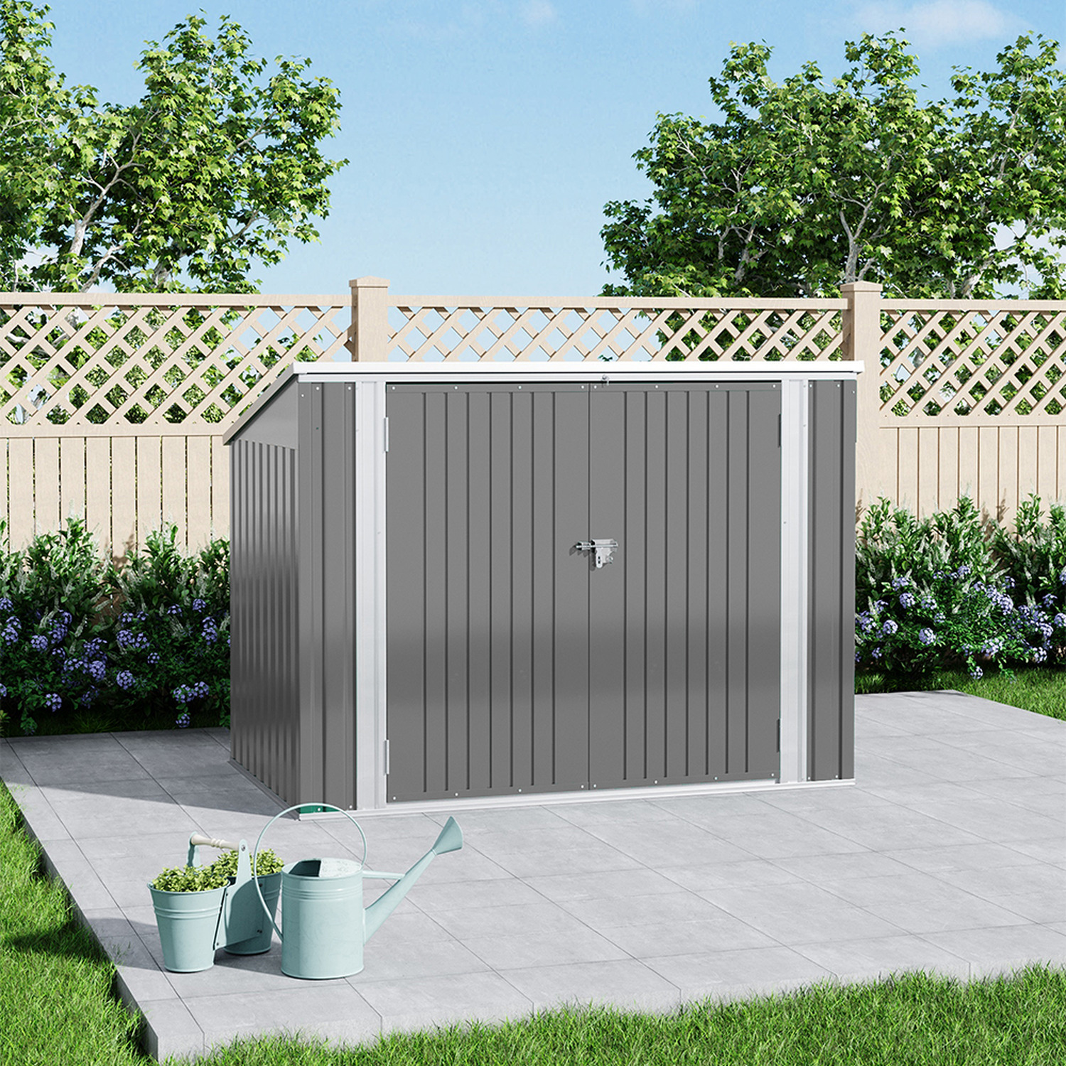 Lifeideas 5.8 x 3.4 FT Metal Garden Storage Shed with Hinged Lid - Grey