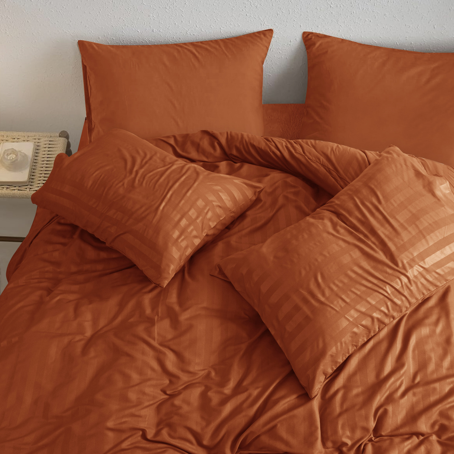 Stripe Duvet Cover With Pillowcases - Rust 2 Pillowcases King