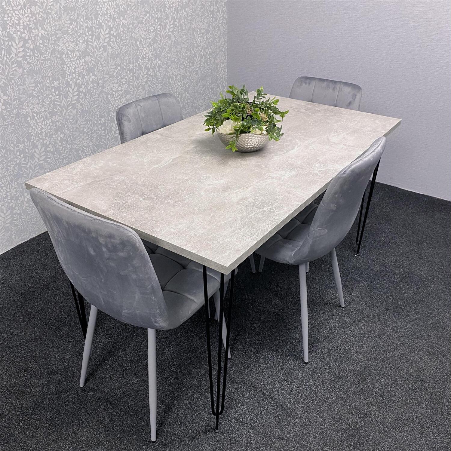 Kosy Koala Iron Stone Dining Table Set With 4 Chairs - Grey