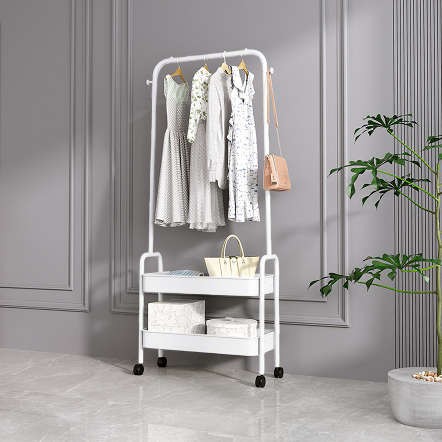 Lifeideas Modern Metal Clothes Rack With Wheels - White