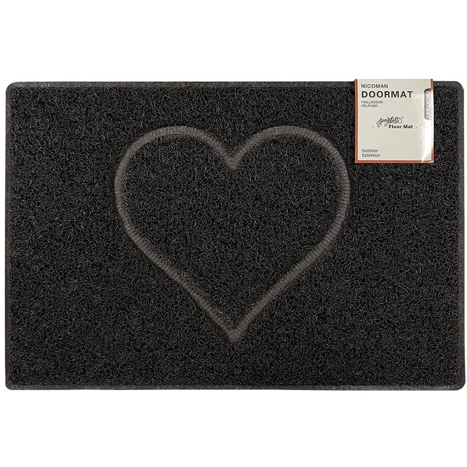Oseasons Heart Medium Embossed Doormat with Open Back - Black