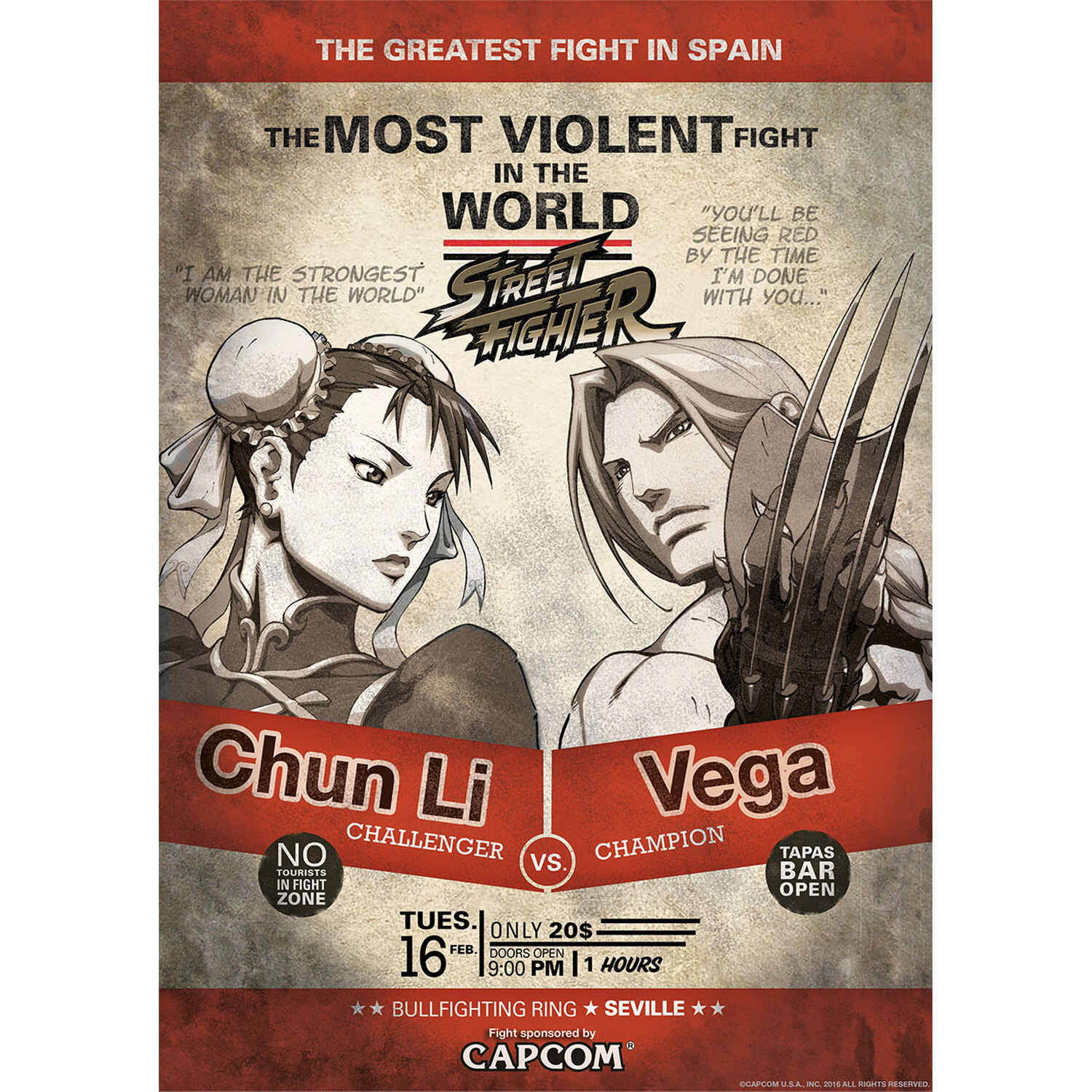 Street Fighter Limited Edition Chun Li vs Vega A3 Art Print - Multi