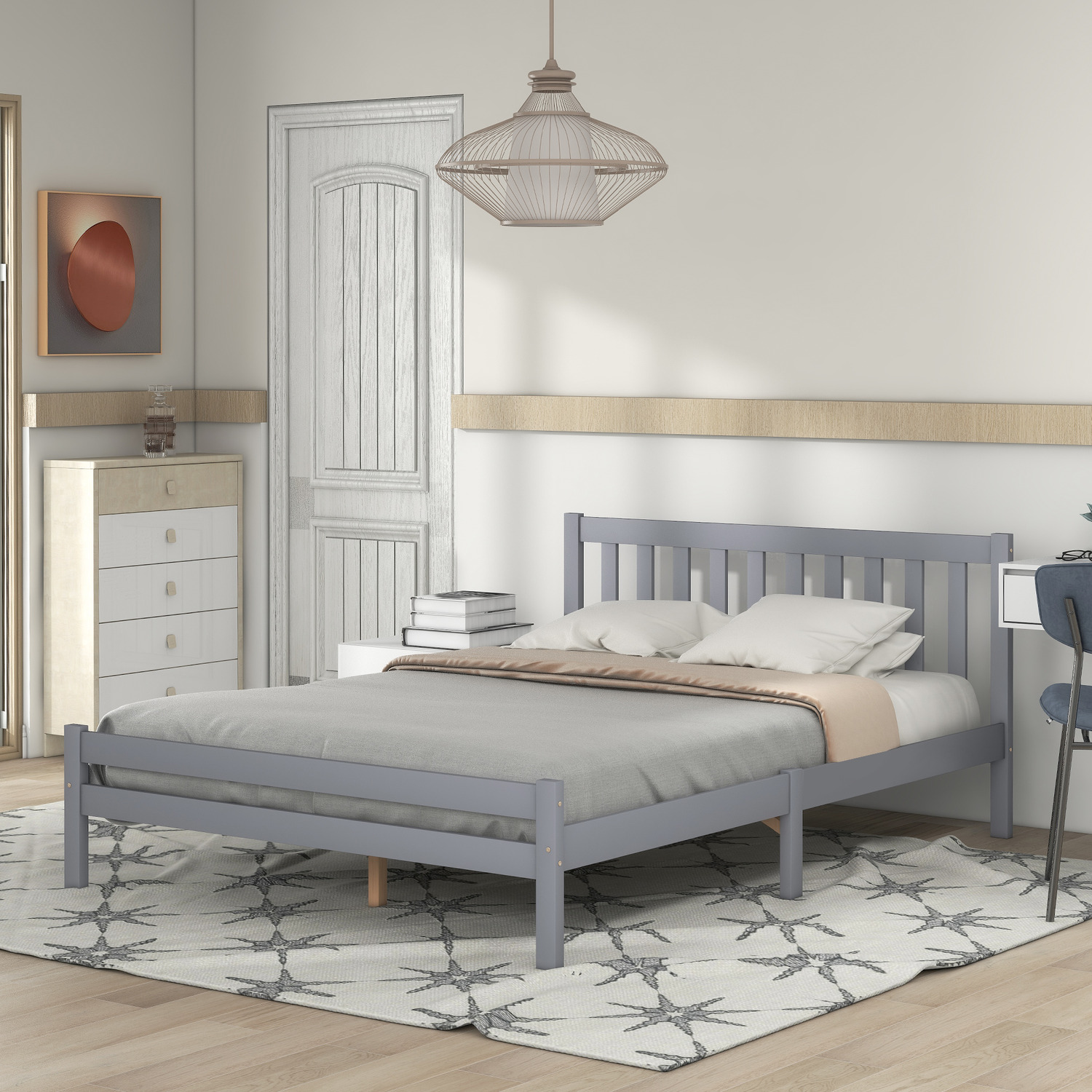 Adam Classic Modern Wood Double Bed Frame 4ft6 - Grey