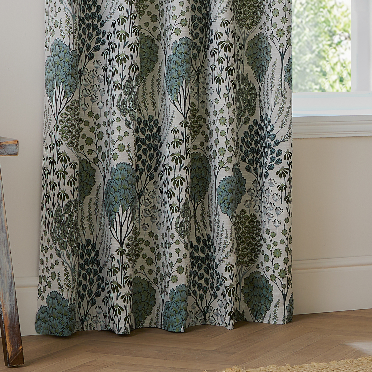 Ophelia Floral Room Darkening Eyelet Curtain Pair - Thyme/Mineral / 168cm / 229cm