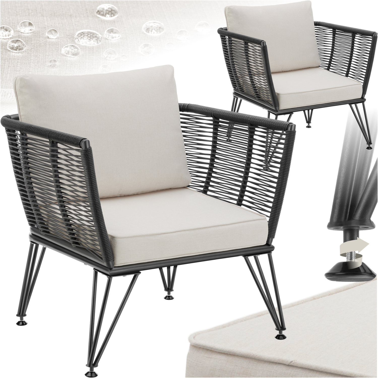 Garden Chair Sundo - Thick Seat Cushions Removable Cushion Covers - Anthracite 2