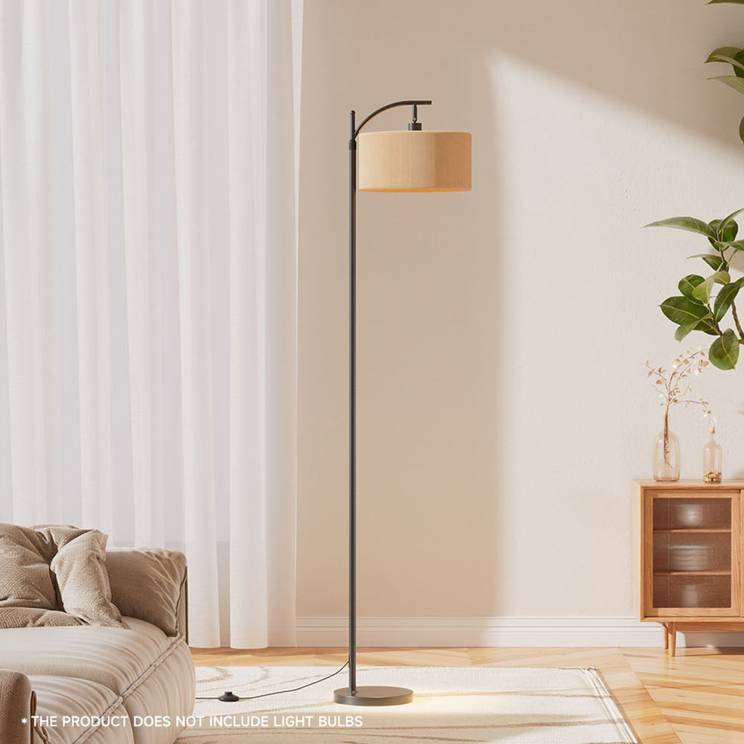 Image of Vintage Rattan Lampshade Floor Lamp -&hellip;