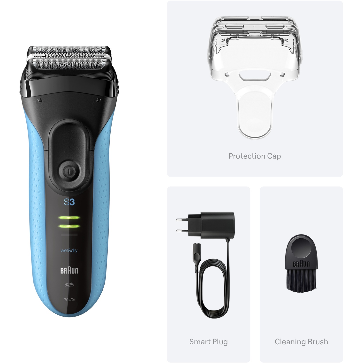 Braun Series 3 3040S Electric Shaver, Precision Trimmer, Wet Dry - Blue