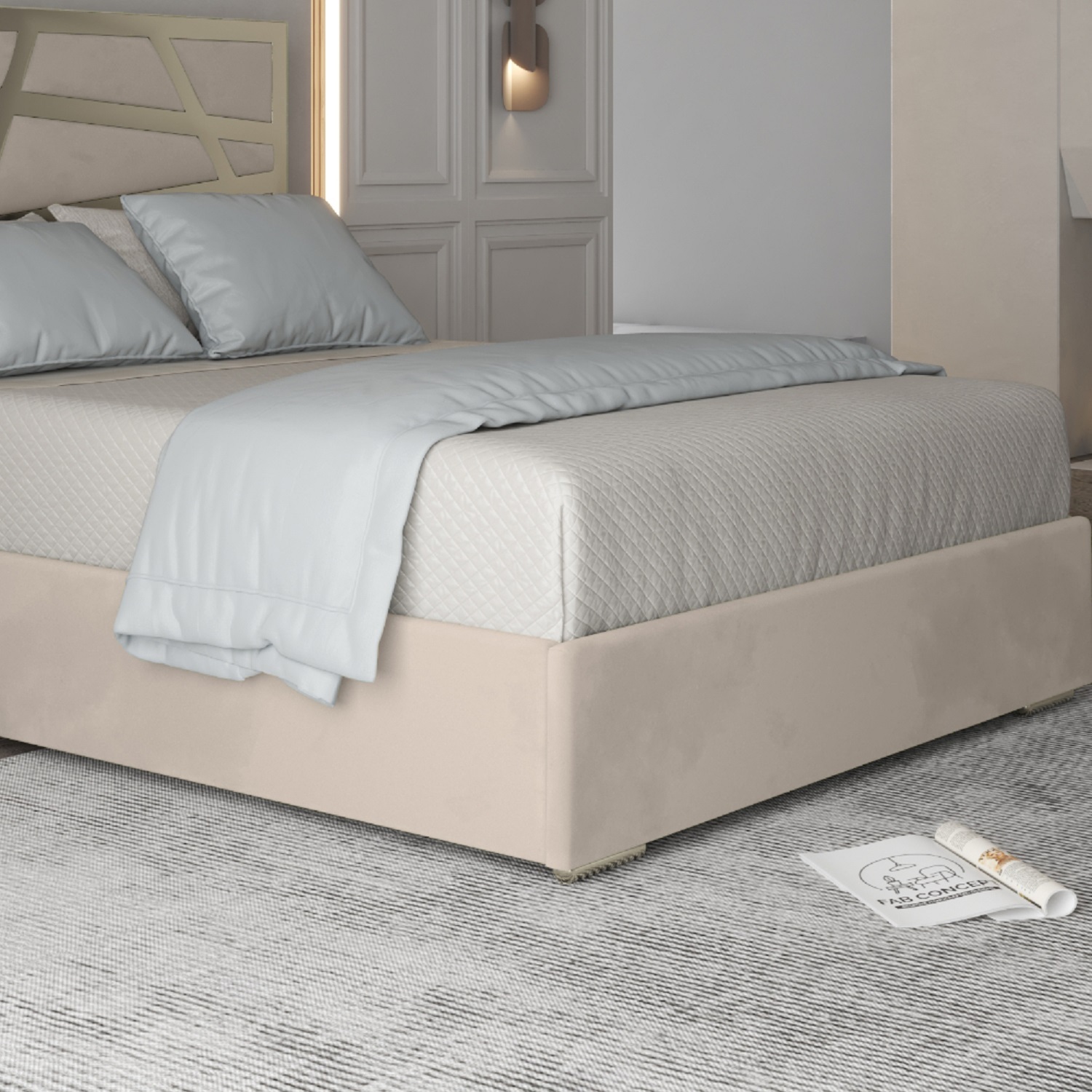 Cloudrest Soft Velvet Upholstered Metal Bed Frame - Cream Small Double
