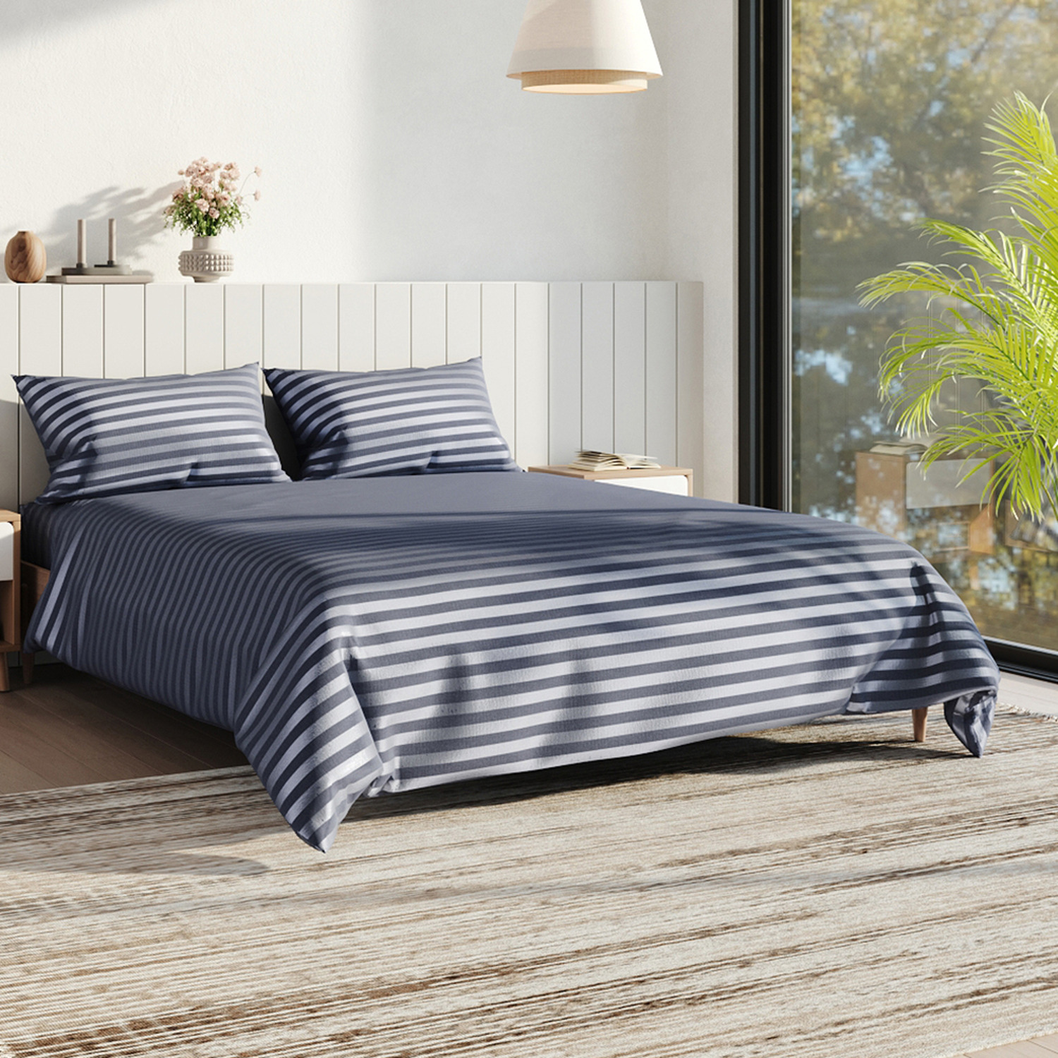 Soft Polyester Striped Bedding Set - 229 X 229 Cm King
