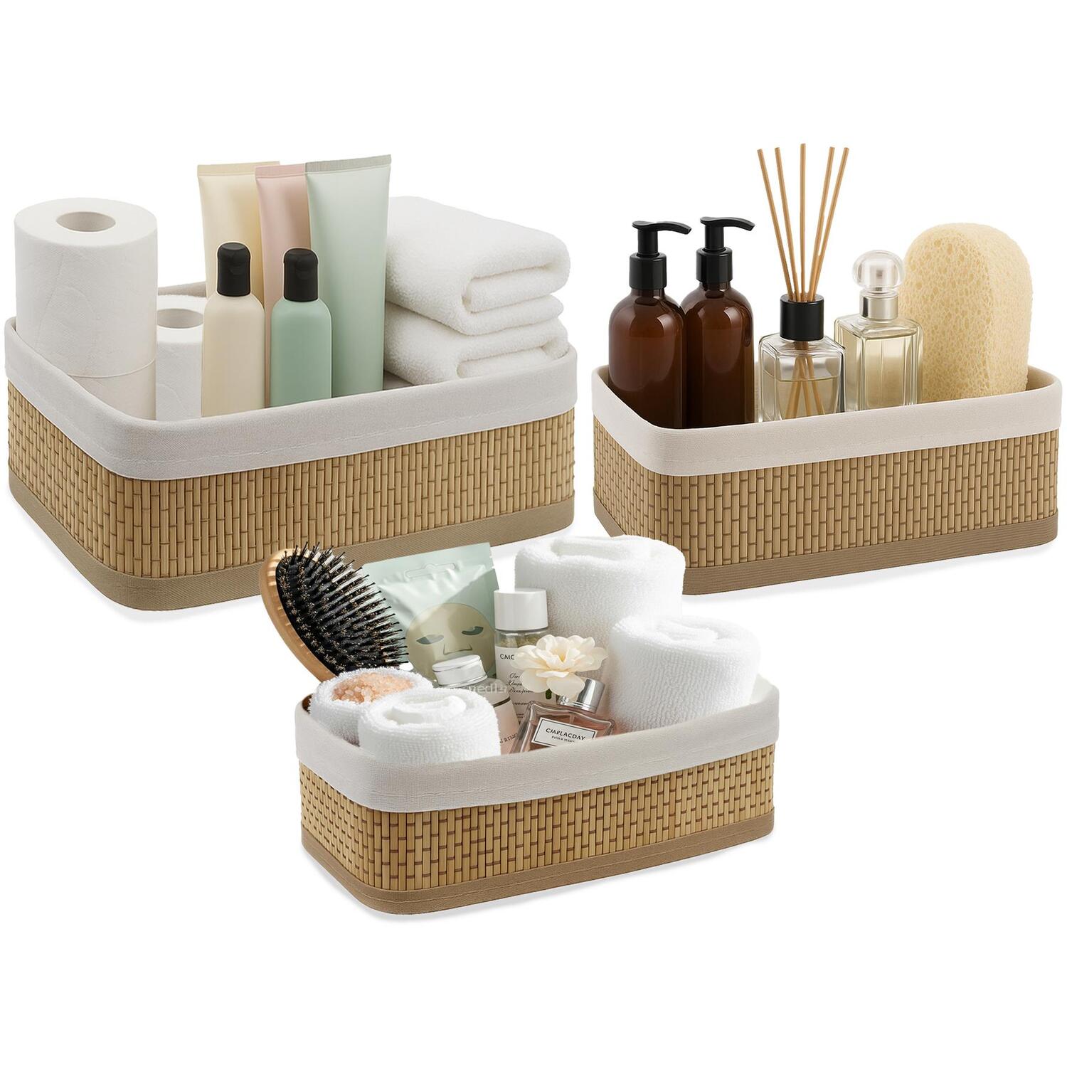 Image of Bamboo 3PCS Rectangular Shelf Basket Storage&hellip;