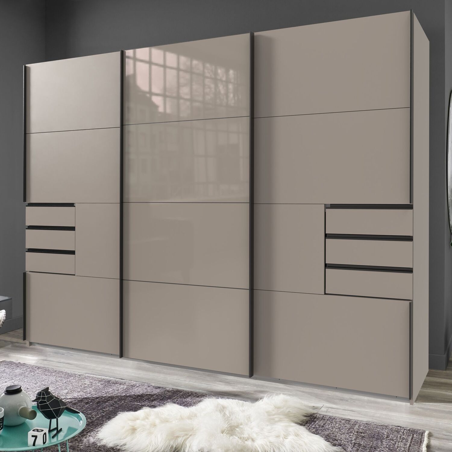 Saigon Solo Sliding Wardrobe - Grey 270cm Grey