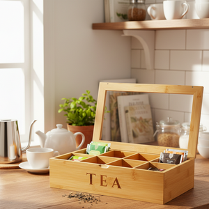 Bamboo 8 Compartment Tea Bag Organiser